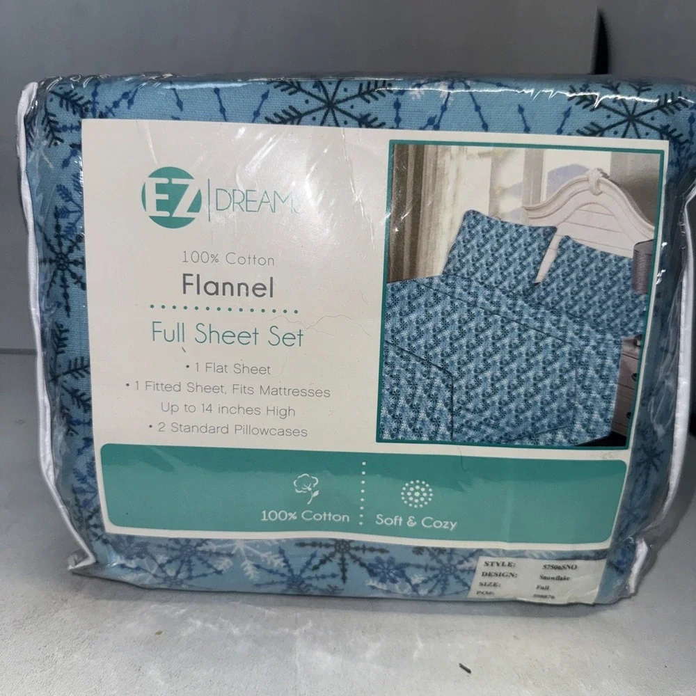 Snow Flakes Full Flannel Sheet Set - Warm & Cozy 100% Cotton
